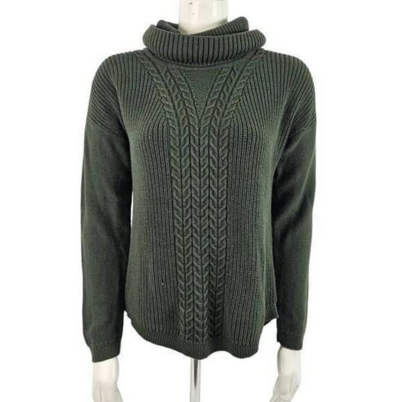 Banana Republic Women’s Medium Green Cowl Neck Cable Knit Sweater Cotton Blend - Picture 1 of 5